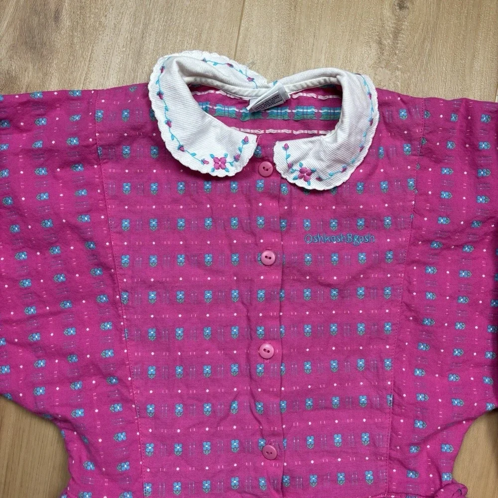 OshKosh B'Gosh Vintage 80's Floral Long Sleeve Dress Size 6X Pink Collared